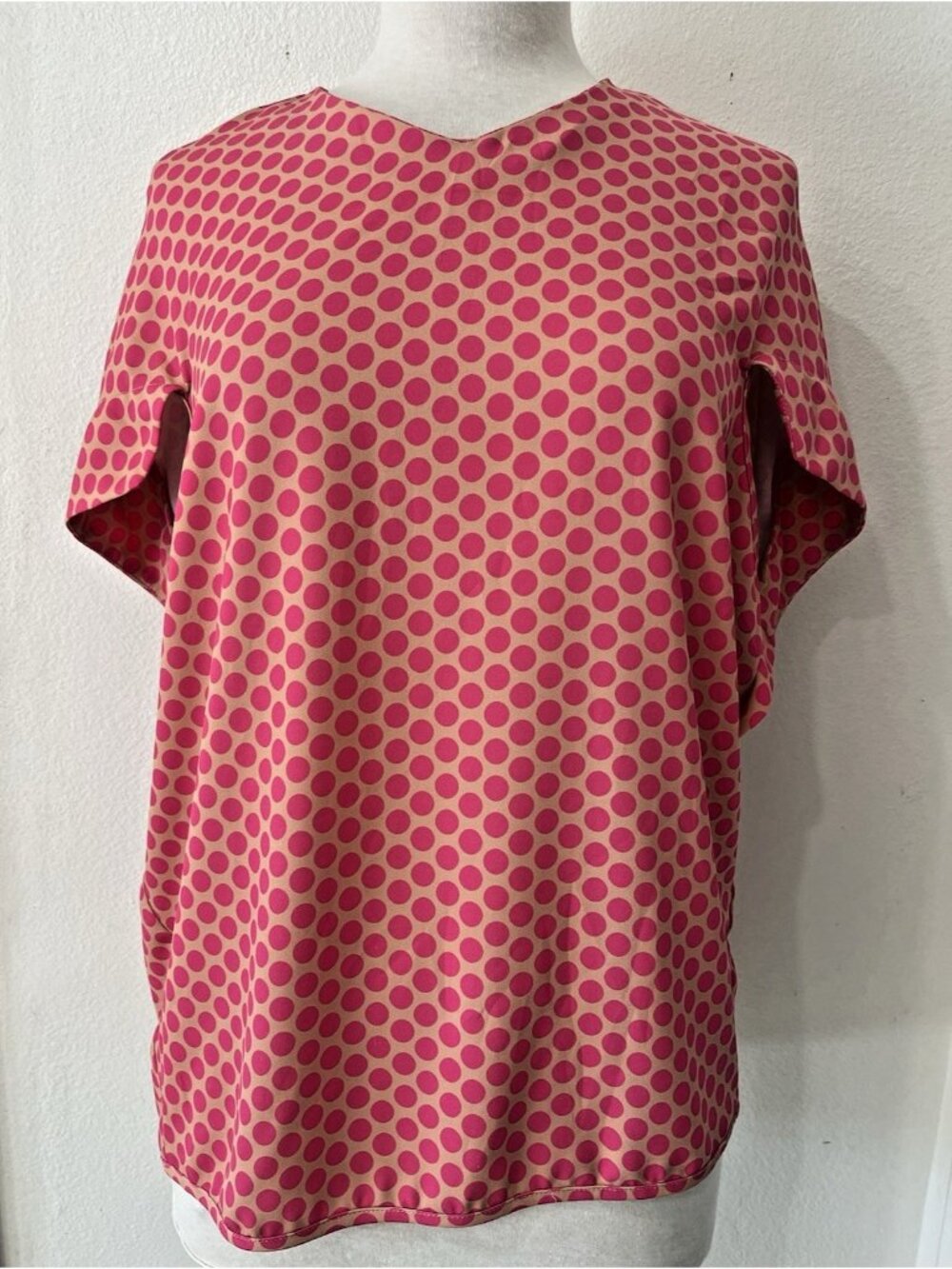 MARNI Vtg Y2k Fuchsia Pink Tan Polka Dot Cap Sleeve top IT 38 Small Oversized